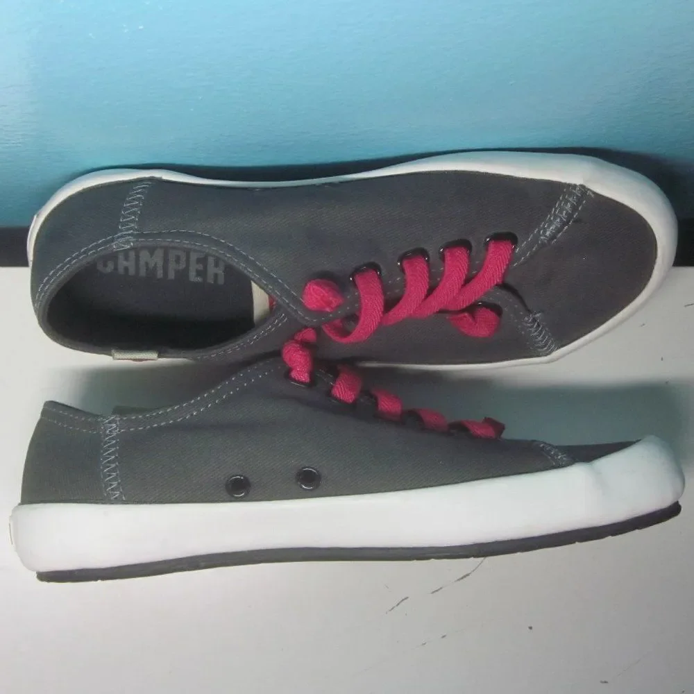 Camper Peu Unisex Size 36 Womens 5.5 Gray Canvas Slip On Sneakers Pink Laces
